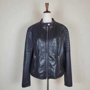 Wilsons Leather Jacket Womens XL Black Moto Quilted Biker Zip Pockets Biker
